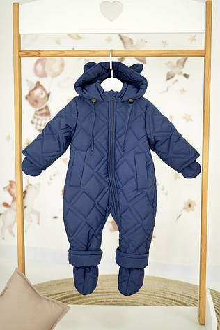 Зимовий дитячий теплий стьобаний комбінезон з пінетками та рукавичками для новонародженого розмір 68 74 80 86, фото 1