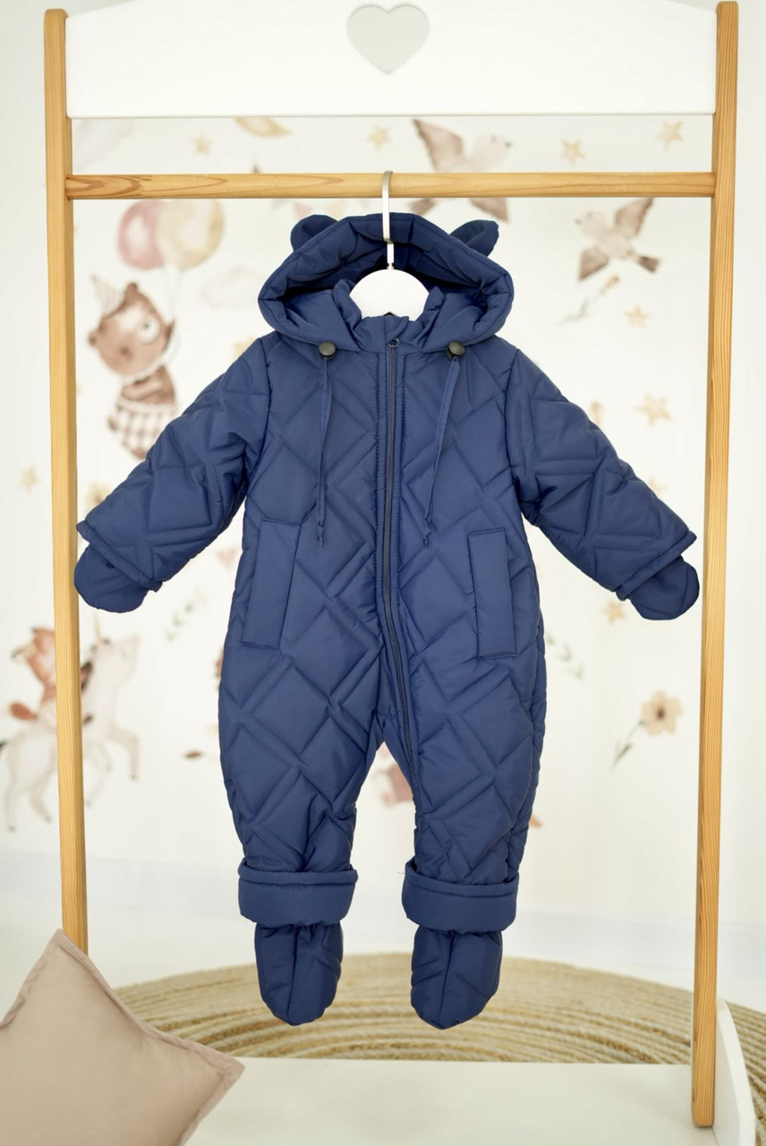 Зимовий дитячий теплий стьобаний комбінезон з пінетками та рукавичками для новонародженого розмір 68 74 80 86