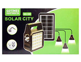 Сонячна станція GDTimes GD105 80W LED, портативна, автономна, з USB, ліхтарем та лампочками для дому, дачі, кемпінгу, риболовлі, фото 5
