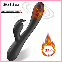 Вибростимулятор вагины и клитора, Кролик с вибрацией, Черный вибрацион с подогревом 20 см, Интимные игрушки