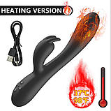 Вібростимулятор вагіни та клітора, Кролик з вібрацією, Чорний вібратор з підігрівом 20 см, Інтимні іграшки, фото 6