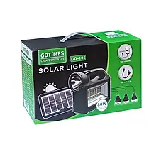 Зарядна станція GDTimes GD-101 з сонячною панеллю, 80W LED прожектор, 3 лампи, USB, портативна, автономна для дому, дачі, кемпінгу, фото 5