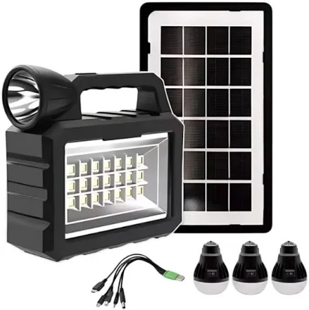 Портативна зарядна станція CcLamp CL-28 80W з сонячною панеллю, 3 LED-лампи, USB, автономна, для дому, дачі, кемпінгу та подорожей