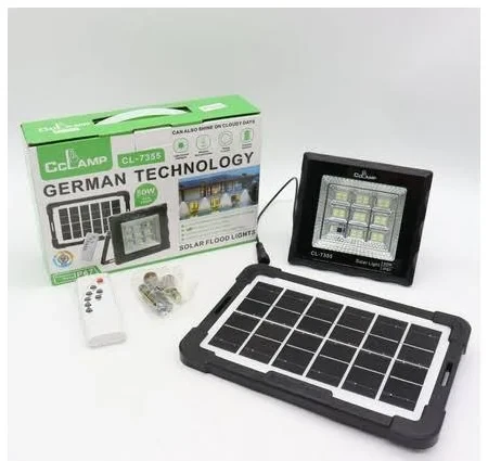 Акумуляторний ліхтар CcLamp CL 7355 LED з сонячною панеллю, вологостійкий, дистанційне керування, автономне освітлення для дому