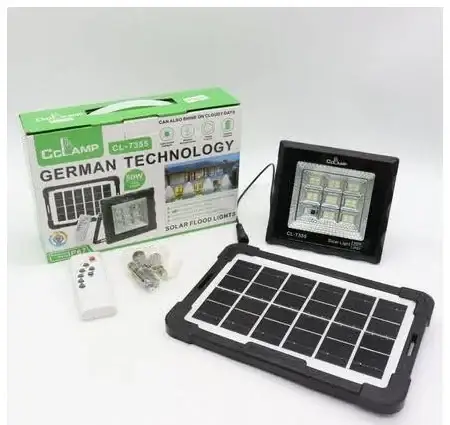 Акумуляторний ліхтар CcLamp CL 7355 LED з сонячною панеллю, вологостійкий, дистанційне керування, автономне освітлення для дому, фото 1