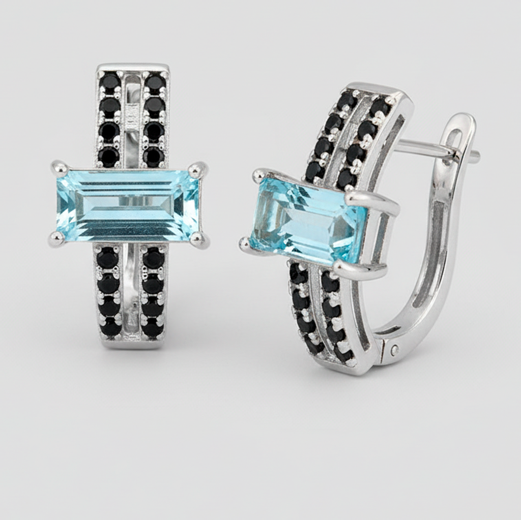 Топаз блакитний і шпінель срібні сережки, 0380СТ, фото 1