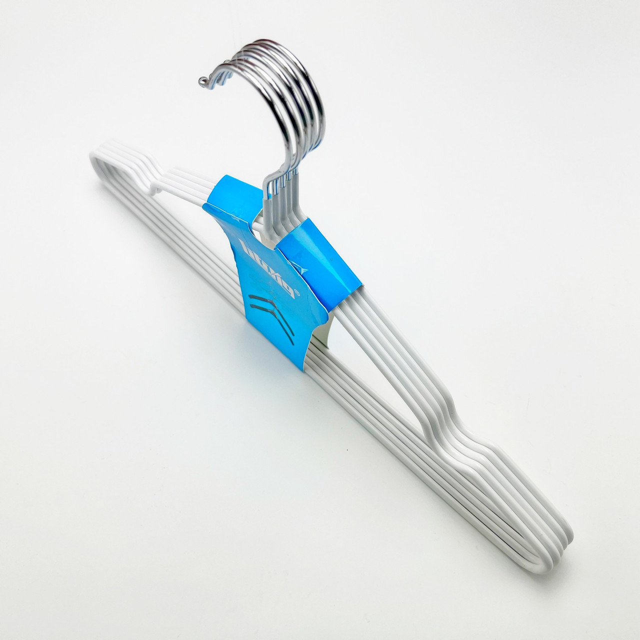 Металеві плічка вішалки тремпеля для одягу білого кольору товщина 4 мм в упаковці 5 штук, фото 1