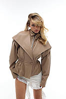 Жіноча демісезонна шкіряна куртка із широким відкладним коміром Gm2767 Бежевий, М