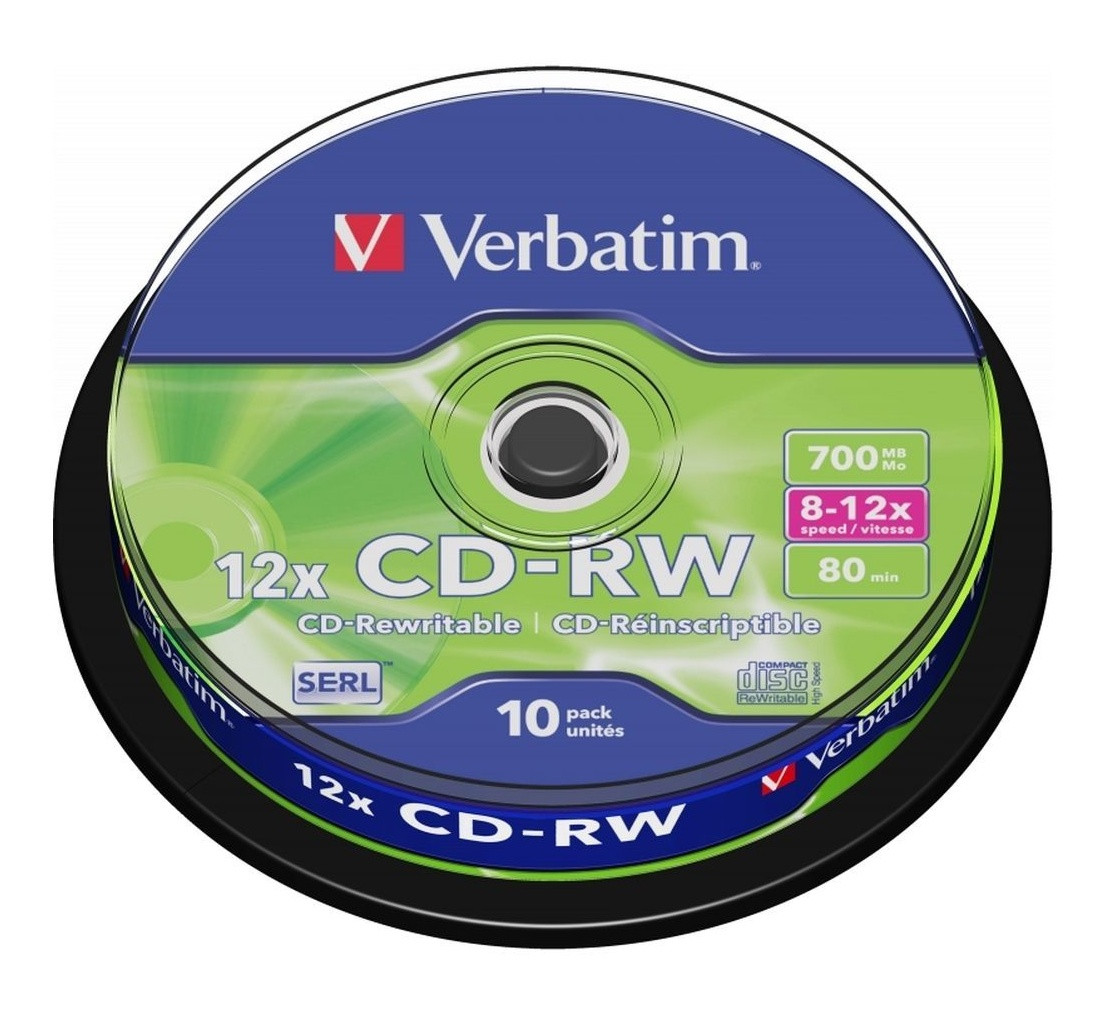 Диск CD-RW 700MB 12X 10шт Spindle SERL SCRATCH RESISTANT SURFACE Verbatim 43480, фото 1