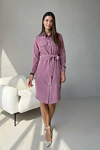 Сукня сорочка жіноча вельветова на кнопках Пудрова 3742-06