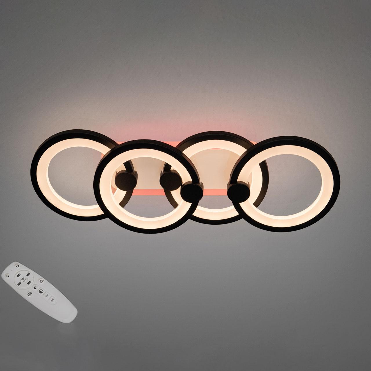 Світлодіодна люстра 65 Вт з підсвічуванням основи та пультом д/к колір каркасу чорний D-H9133/2+2BK LED 3color, фото 1