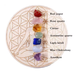 Набір кристалів 7 чакр з дошкою | Камені для медітації, рівноваги енергії