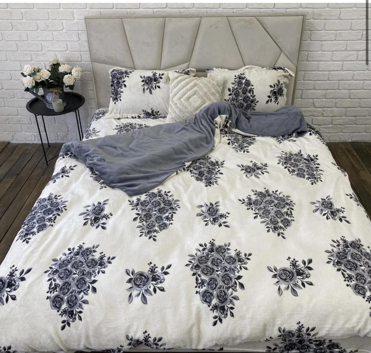 Постільна білизна велюрова плюшева Cappone євро розмір, фото 1