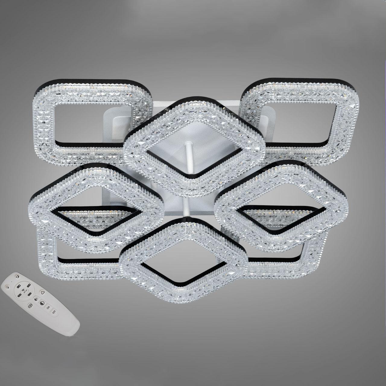 Світлодіодна люстра 130 Вт з підсвічуванням основи та пультом д/к колір каркасу чорний D-S3316/4+4BK LED 3color, фото 1