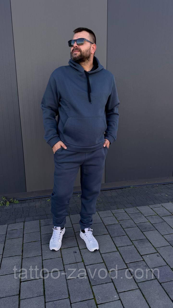 Теплый костюм мужской трехнить на флисе худи и штаны  S M L XL, фото 1