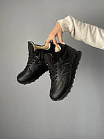 Зимові чорні шкіряні високі замшеві жіночі кросівки New Balance 574 Нью Беленс на хутрі