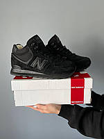 Зимові чорні шкіряні високі замшеві водонепроникні жіночі кросівки New Balance 574 Нью Беленс на хутрі