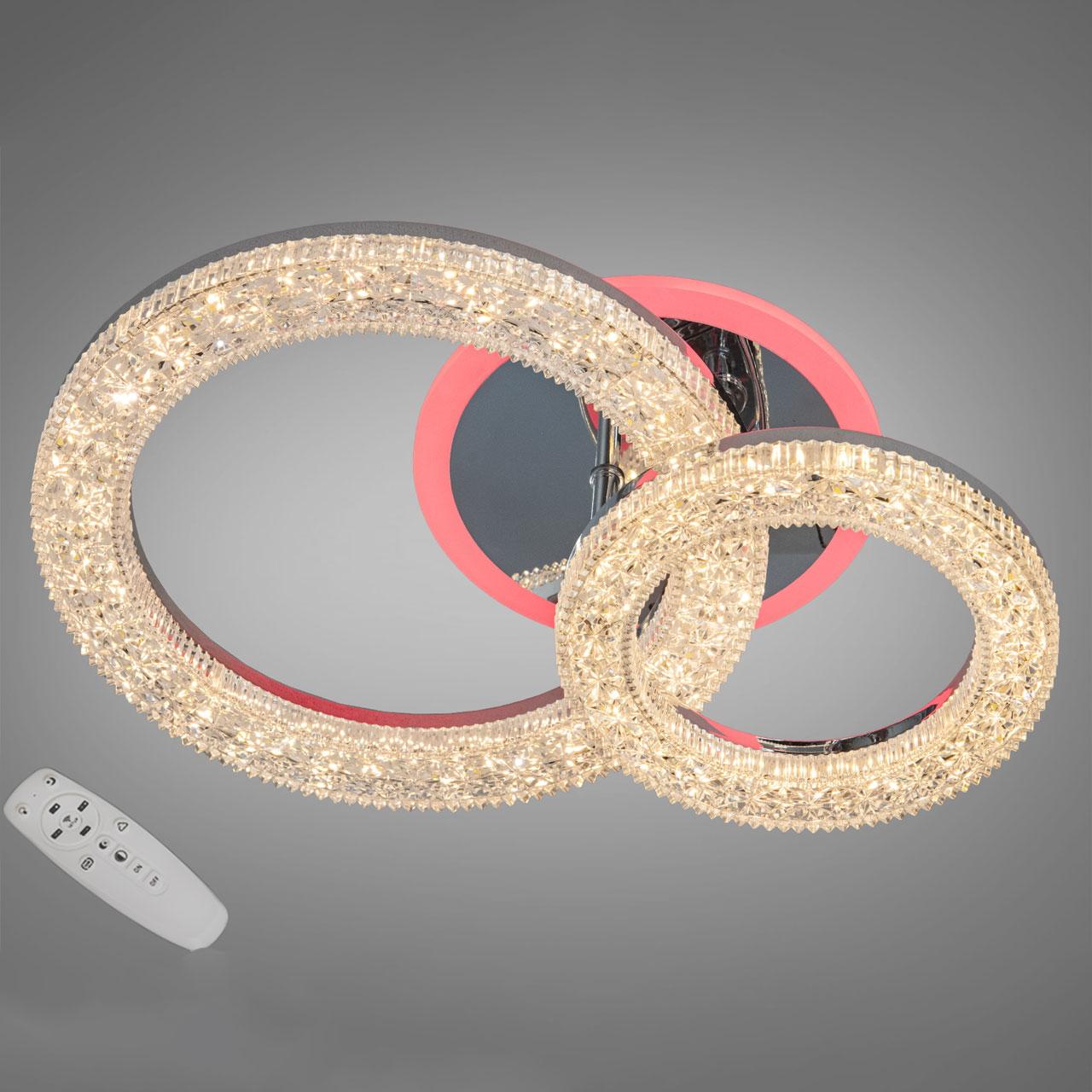 Світлодіодна люстра 42 Вт з підсвічуванням основи та пультом д/к колір каркасу хром D-3314/2HR LED 3color, фото 1