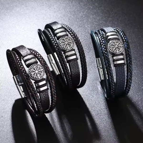 Чоловічий браслет шкіряний блакитний VEGVIS BLUE розмір 17-19 см (довжина 21 см), фото 1