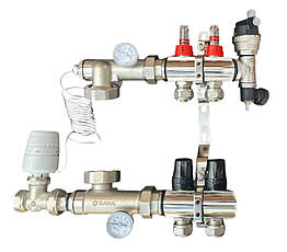 Колектор для теплої підлоги в зборі на 2 контури, латунний (без насоса)"DJOUL" Турція, фото 2