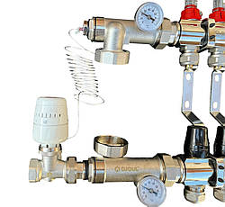 Колектор для теплої підлоги в складі на 3 контури, латунний (без насоса) "DJOUL" Турція, фото 3