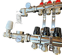 Колектор для теплої підлоги в зборі на 9 контурів (латунний) КОМПЛЕКТ, «DJOUL» Туреччина, фото 4