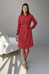 Сукня сорочка жіноча вельветова на кнопках коралова 3742-05