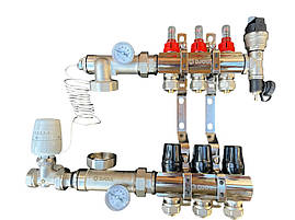 Колектор для теплої підлоги в складі на 3 контури, латунний (без насоса) "DJOUL" Турція, фото 2