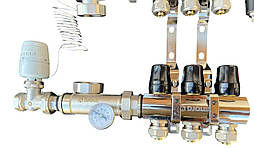 Колектор для теплої підлоги в зборі на 3 контури (латунний) КОМПЛЕКТ, «DJOUL» Туреччина, фото 5