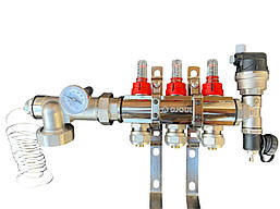 Колектор для теплої підлоги в зборі на 3 контури (латунний) КОМПЛЕКТ, «DJOUL» Туреччина, фото 4