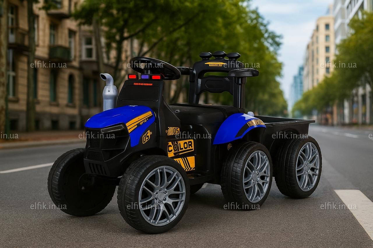 Дитячий електричний трактор Bambi M 6219 EBLR-4 з причепом, синій, фото 1