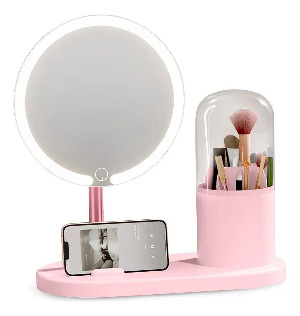 Настільне косметичне Led дзеркало для макіяжу з підсвічуванням і підставкою для косметики 6016 M, фото 1