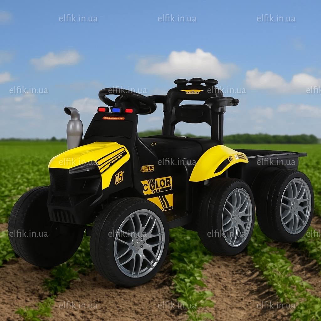 Дитячий електричний трактор Bambi M 6219 EBLR-6 з причепом, жовтий, фото 1