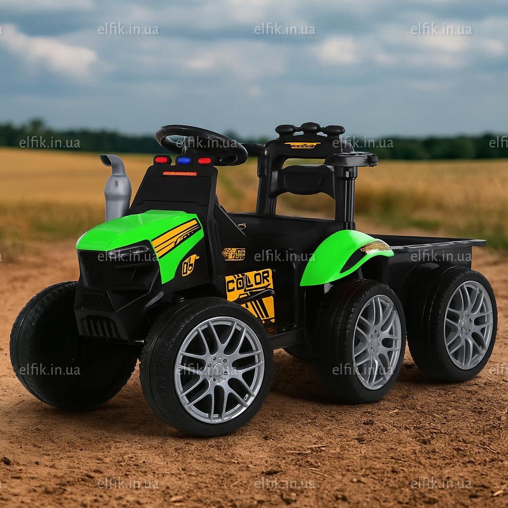 Дитячий електричний трактор Bambi M 6219 EBLR-5 з причепом, зелений, фото 1