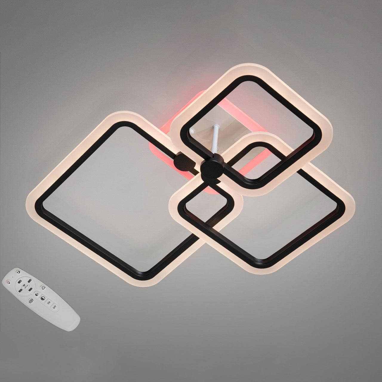 Світлодіодна люстра 65 Вт з підсвічуванням основи та пультом д/к колір каркасу чорний D-A9319/3BK LED 3color, фото 1