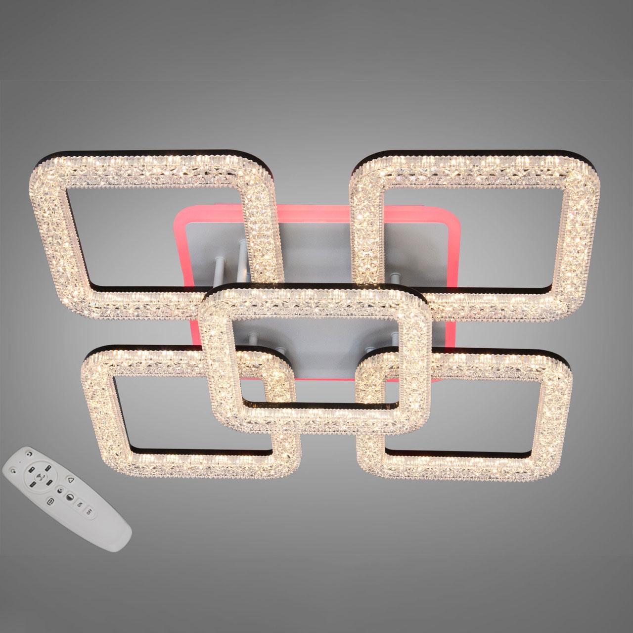 Світлодіодна люстра 80 Вт з підсвічуванням основи та пультом д/к колір каркасу чорнийD-3316/4+1BK LED 3color, фото 1