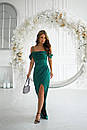 Вечірня довга зелена атласна сукня зі зпущенними рукавами, фото 6