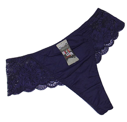 Стринги високі з мереживом із боків XL сині Biweier 1001