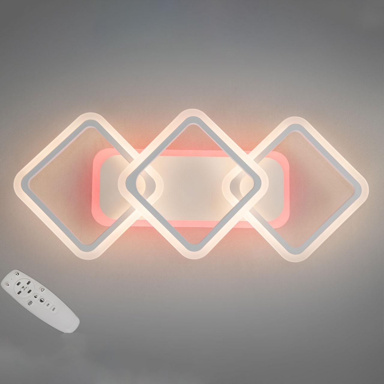 Світлодіодна люстра 75 Вт з підсвічуванням основи та пультом д/к колір каркасу білий D-A9271/2+1WH LED, фото 1