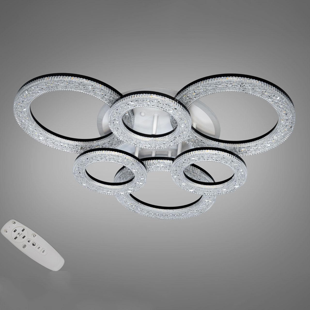 Світлодіодна люстра 110 Вт з підсвічуванням основи та пультом д/к колір каркасу чорний D-3314/3+3BK LED 3color, фото 1