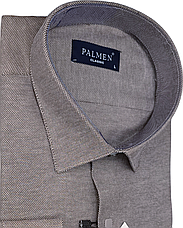 Чоловічі сорочки на кнопках Palmen vd-0005 класичні однотонні, сорочка чоловіча бежева ошатна стильна Туреччина, фото 5
