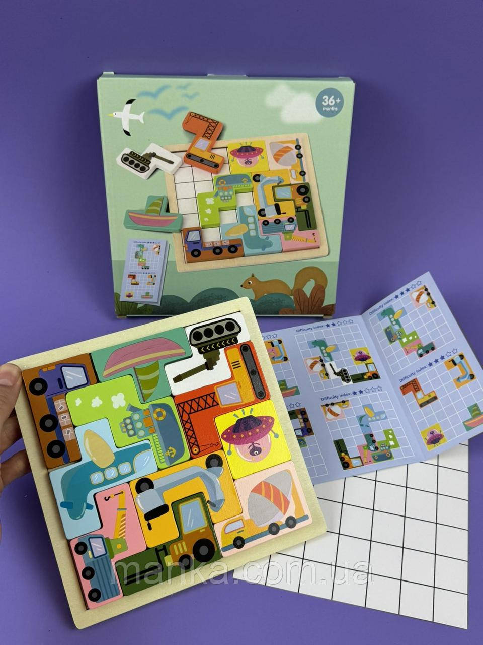 Дерев’яна логічна розвиваюча іграшка вкладиші пазли тетріс C9405 у кор. 19*19см, фото 1