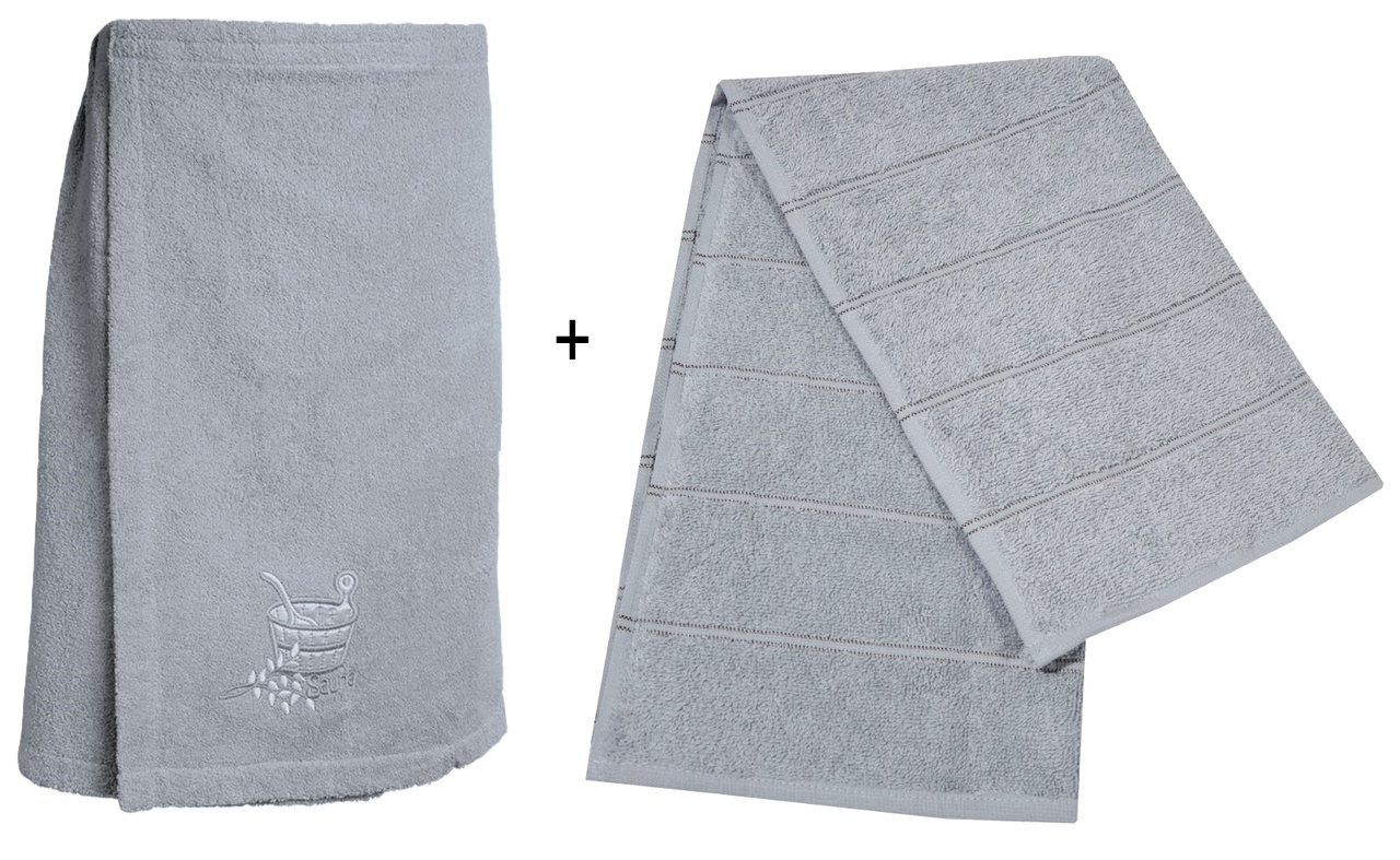 Набір спідниця (кілт) махрова+ рушник 70х140см Пілот для сауни Ярослав Сірий, фото 1