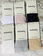 Бавовняні світлі колготки для дівчаток у горошок