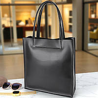 Містка жіноча сумка тоут на плече чорна велика з екошкіри вміщує А4