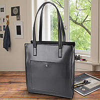 Велика жіноча сумка тоут на плече чорна містка з екошкіри вміщує А4