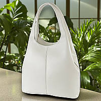 Велика жіноча сумка хобо на плече з екошкіри біла якісна вміщує А4
