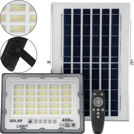 Сонячний ліхтар SSL JX 007 400W з датчиком світла, пультом ДК, автономне вуличне освітлення саду, двору, сходів та воріт, фото 1