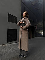 Женское демисезонное двубортное длинное пальто из кашемира на пуговицах размер onesize 42-48