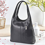 Велика жіноча сумка хобо на плече з екошкіри чорна якісна вміщує А4, фото 2